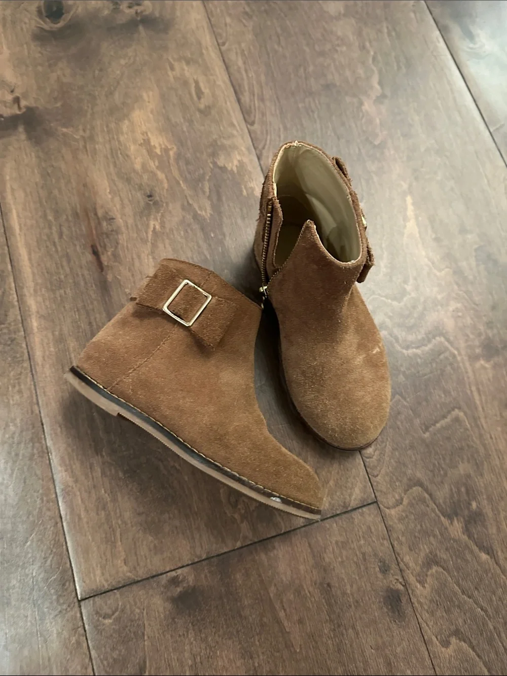 Janie and Jack Tan Suede Kids Ankle Boots with Buckle